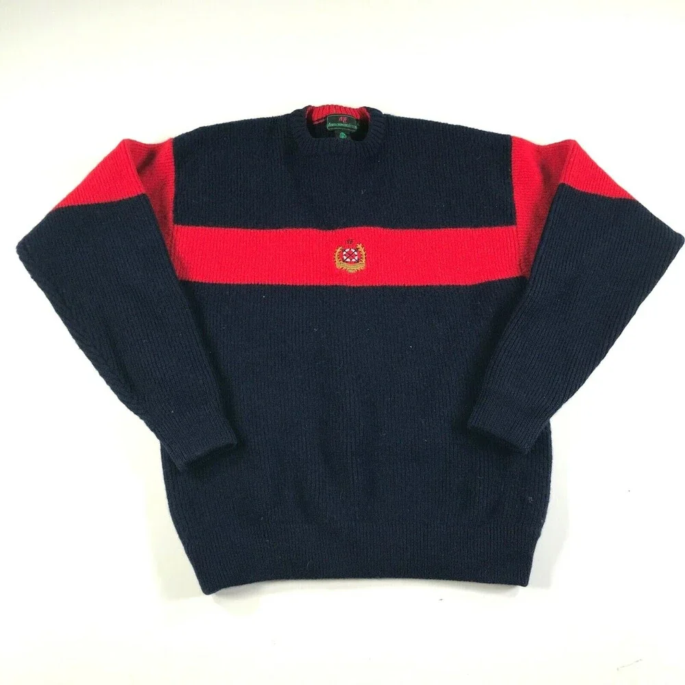 Vintage Abercrombie & Fitch Wool Sweater Mens Large Blue Red Striped Crest